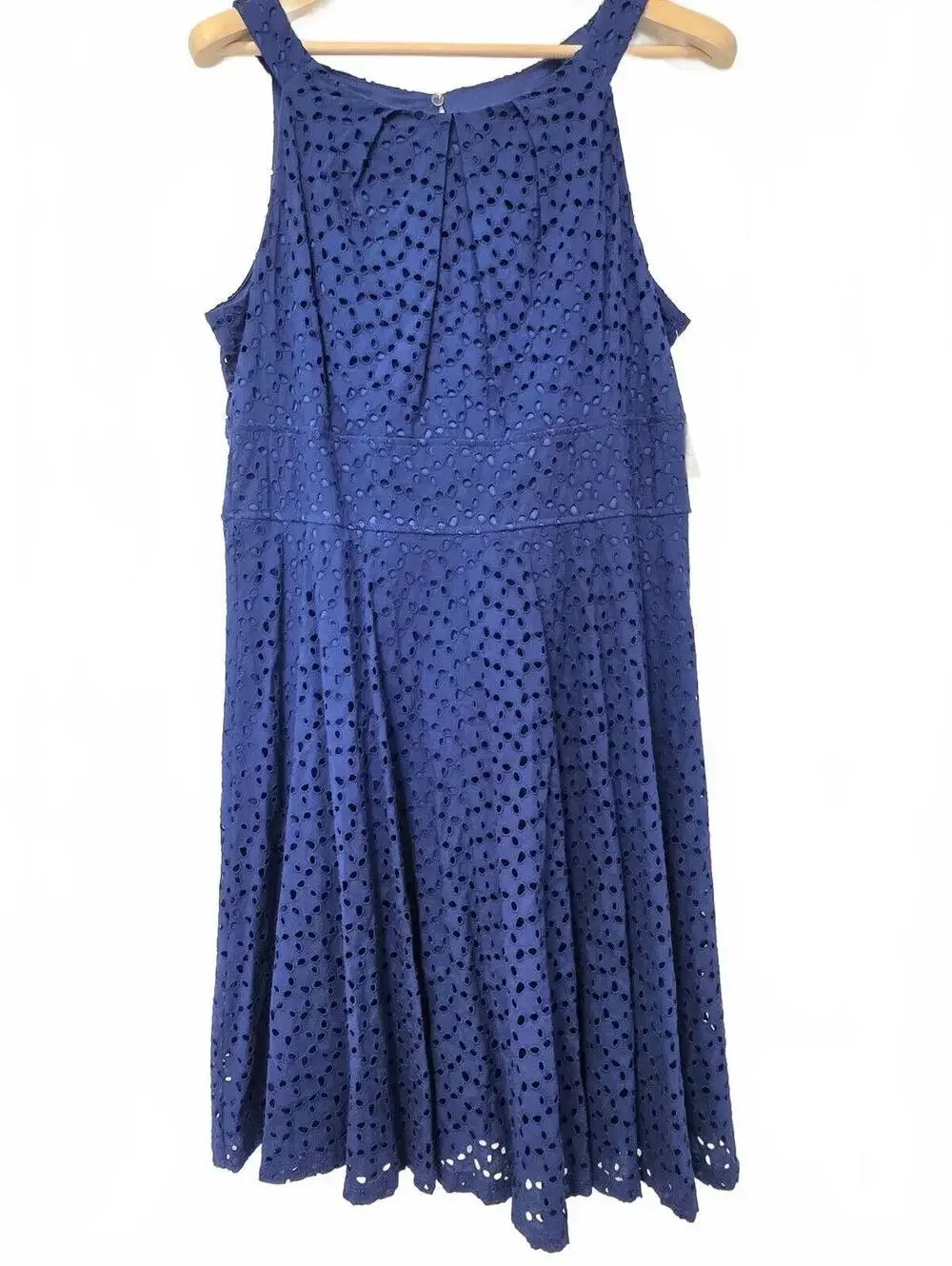 Womens Royal Blue Eyelet Lace Fit & Flare Dress sleeveless halter neckline 16
